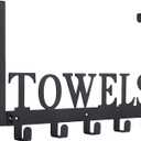Over The Door Hooks - Towel Holder for Bathroom, Bedroom, Kitchen & Pool - Sandblasted Black Metal Wall Mount (5 Hooks)