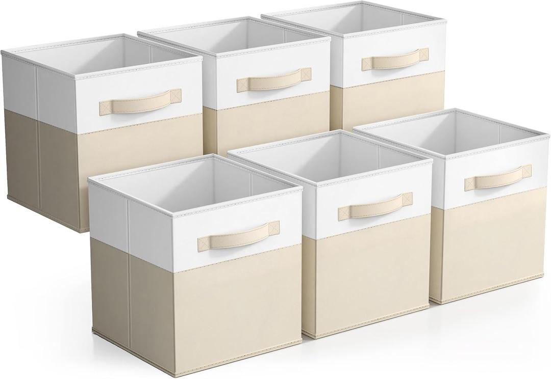 Sorbus Foldable Storage Bins  6-Pack Fabric Storage Cubes, 11-Inch Cube Organizer Bins for Closet, Shelves, and Cubby Storage  Collapsible Cloth Storage Baskets for Home Organization (Beige)
