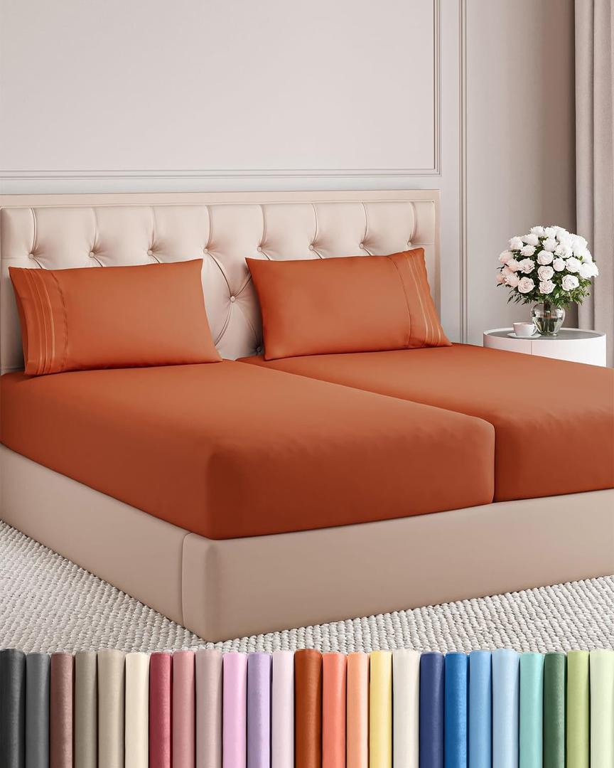 Split King Size 5 Piece Sheet Set - Comfy Breathable & Cooling Bed Sheets Set - Hotel Luxury Bedding for Women, Men, Kids, Teens, Boys & Girls - Deep Pockets and Wrinkle Free - Oeko-Tex - Terracotta