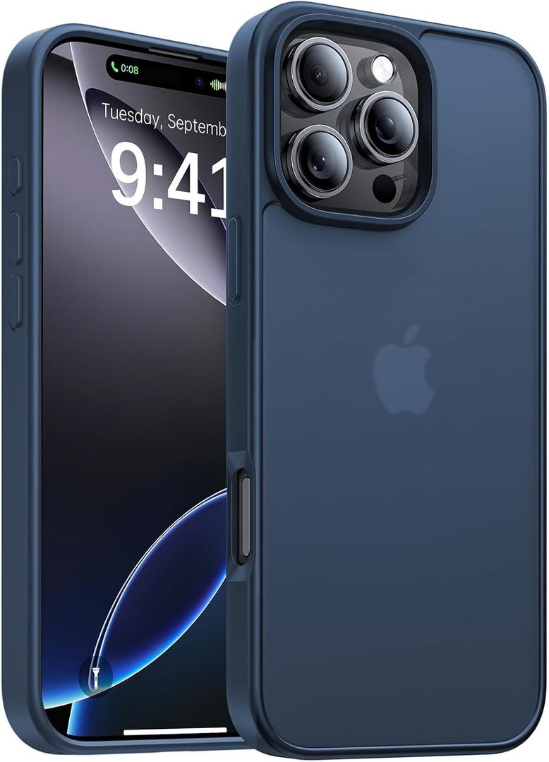for iPhone 16 Pro Case, [Military-Grade Drop Protection][Anti-Yellowing] Shockproof Protective Translucent Matte Cover for iPhone 16 Pro Phone Case,Deep Blue