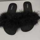 BCTEX COLL Women's Fuzzy Open Toe Slippers Memory Foam Feather Slides Fluffy Furry Indoor House Sandals (8, Black)