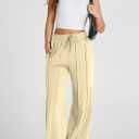 Herseas High Waisted Sweatpants for Women Elastic Elevated Seams Wide Leg Drawstring Loose Long Pants with Pockets (Yellow, XXL)