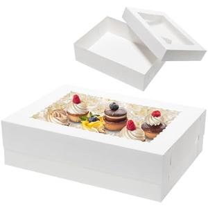 Mcfleet 10pcs 14x10x4 Cake Boxes with Window Rectangle Quarter Sheet Bakery Boxes for Pastry Baking Cake, Cupcakes, Donuts, Cookies, Pie Treat Packaging White Large