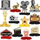 Chinco 12 Pieces Movie Night Party Decorations Supplies Movie Theater Honeycomb Centerpiece 3D Microphone Ticket Star Video Paper Centerpiece Sign Table Decoration for Theater Birthday Party Favors
