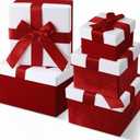 Tenceur 5 Pcs Christmas Gift Boxes Red Assorted Gift Square Boxes with Lids Velvet Gifts Box Birthday Gifts Box with Ribbon for Festival Christmas Birthday Weddings(Red)