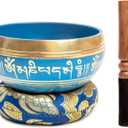 Tibetan Singing Bowl Set Brass - Master Healing Grade - Authentic Handcrafted Sound Bowl by Himalayan Bazaar (Blue)