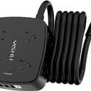 10 Ft Surge Protector Power Strip - 8 Widely Outlets with 4 USB Ports, 3 Side Outlet Extender with 10 Feet Extension Cord, Flat Plug, Wall Mount, Desk USB Charging Station, ETL, Black