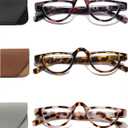 Hubeye 3 Pairs Plastic Retro Half Moon Frame Reading Glasses Lightweight Spring Hinge Women and Men Reader Broken flower/leopard print/white tortoiseshell +2.5
