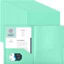 Gueevin 100 Pack Plastic Folder with Pockets, 2 Pocket Folders, Plastic Glossy Folders Fit Letter Size Paper, Heavy Duty Durable File Folder with Business Card for Home Office School (Light Green)
