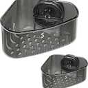 Kitchen Sink Storage Rack Suction Cup Corner Organizer for Sinks Drill-Free Triangular Sink Rack with Drain Basket Includes Adhesive Sponge and Soap Dish 2-Piece Set for Countertop Organization