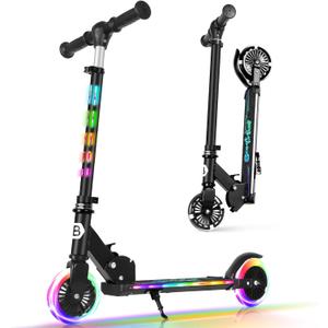 BELEEV V3 Scooter for Kids with Light-Up Wheels & Stem & Deck, 2 Wheel Folding Scooter for Girls Boys, 4 Adjustable Height, Lightweight Kick Scooter with Handy Kickstand for Children Ages 3-12 (Dark Black)