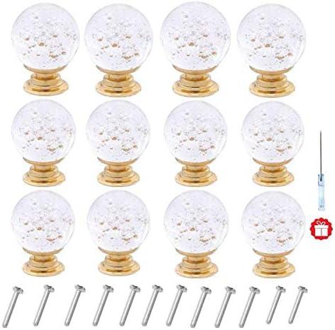ANJUU 12pcs 30mm Cabinet Knobs with Screws Round Bubble Glass Vanity Knob Pulls for Kitchen Vanity Door, Bathroom, Cabinet, Office (Gold B Clear)