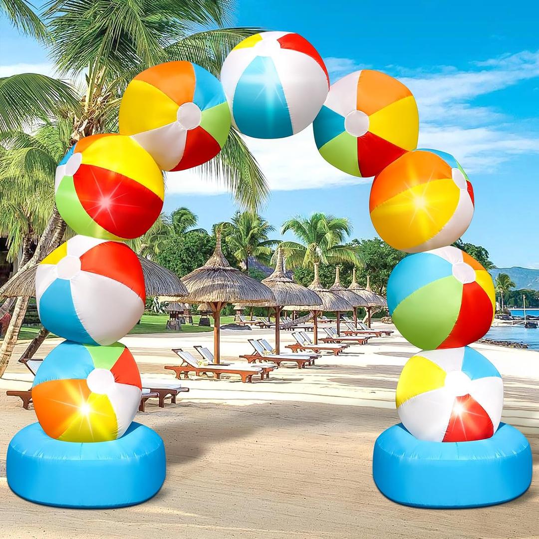 8FT Inflatable Beach Ball Arch for Summer Inflatables Outdoor Decorations Colorful Blow Up Archway Built-in 5 LED Lights Birthday Party Supplies for Pool Beach Luau Yard Lawn Garden Photo Backdrop