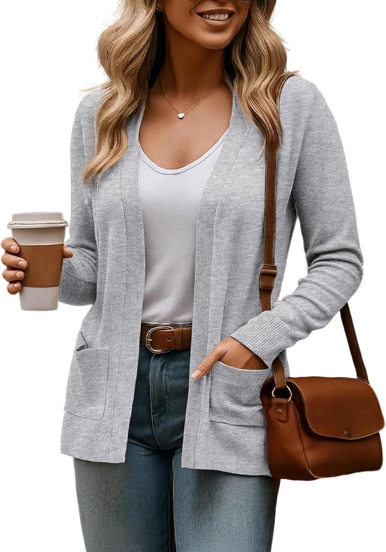 Tralilbee Women's Cardigans with Pockets Long Sleeve Casual Open Front Cardigan Sweaters for Women S-XL (Gray, M)