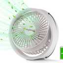 Digibond Small Desk Fan, Ultra Quite USB Fan Portable 3000mAh Rechargeable Battery Operate, High Power 3 Speed 5.3in With Ambient Light/ Hook 180°Rotated Easy Clean (White)