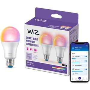 WiZ Connected Smart Light Bulbs, 2-Pack, Color A19 60W 800LM E26 Indoor LED Lights, Smart Bulbs with Motion Detection, Control with Voice or App