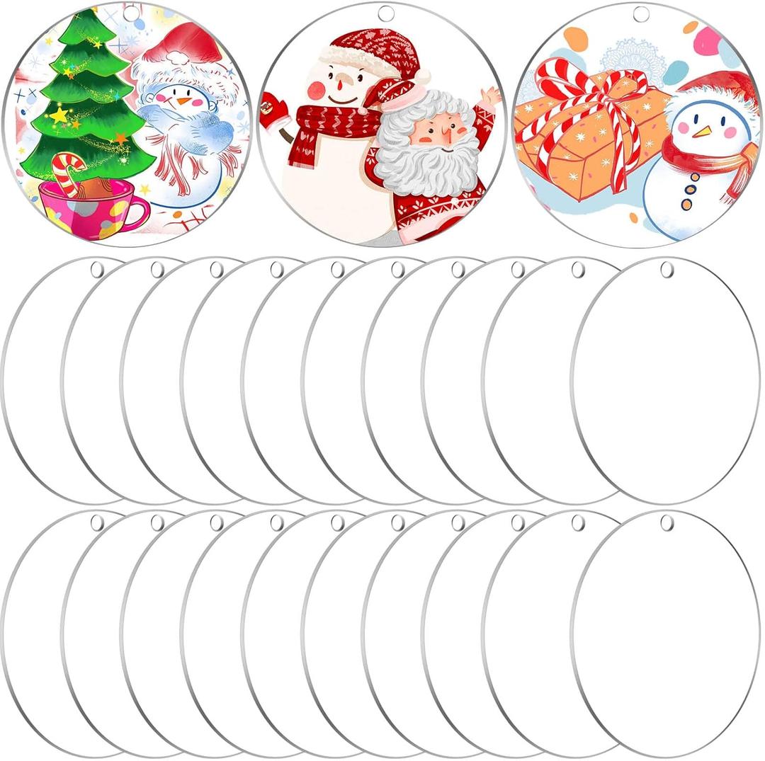 Caffox 50Pcs Acrylic Ornament Blanks, 3 Inch Round Circle Bulk for Vinyl Clear Discs Keychain with Hole Engraving DIY Projects and Art Crafts, 0.04 Inch Thick Acrylic Blanks
