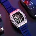 Mini Focus Unique Men Watch Tonneau Casual Wrist Watch (Hollow/Waterproof/Super Luminous/Calendar) Soft Silicon Band Fashion Cool Watch for Men