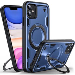 Designed for iPhone 11 Magnetic Case, Compatible with Magsafe, 10ft Drop Test Hard Rugged, 360 Rotating Ring Kickstand Heavy Duty Shockproof Protection Phone Case iPhone 11 Cover, Blue