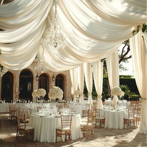 Outpain 30ftx20ft Ivory Backdrop Ceiling Drapes,6Panels 20ft Height Wrinkle Free Tent Draping Curtains, Fabric Drapery Ceiling Drapes for Wedding Ceremony Birthday Theme Parties with Rod Pocket