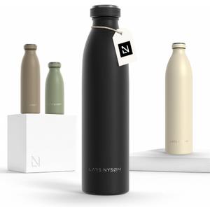 LARS NYSM Stainless Steel Insulated Water Bottle 12oz 17oz 25oz 34oz 51oz | Insulated Thermo Flask for Hot and Cold Beverages | Leakproof Drinking Bottle (Carbon Black, 25.4oz)