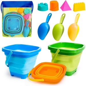 AuntyFey Collapsible Beach Toys Sand Toys for Toddlers 1-3, Beach Toy Sand Toy for Kids Ages 4-8, Collapsible Beach Sand Buckets Toys for Kids, Sandbox Toys for Toddler with Castle Sand Mold Shovel
