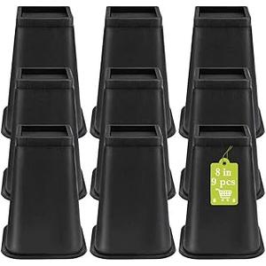 9 Pack Furniture Risers 8 Inch, Bed Risers Heavy Duty for Table Desk Couch Chair Sofa Cabinet Bed Frame Dorm, Square Table Leg Risers Lift Height 8", Black