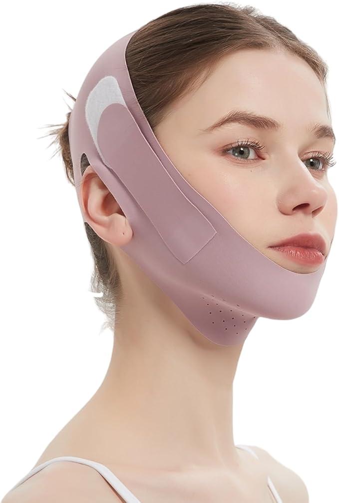 Graphene V-Shaped Mask, Chin Strap, Sleep Mask, Jawline Exerciser, Dusty Pink
