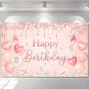 Avezano Happy Birthday Banner for Women and Girls Pink and Rose Gold Birthday Party Decorations Glitter Happy Birthday Backdrop Pink Birthday Party Supplies 70.8 x 43.3 Inch