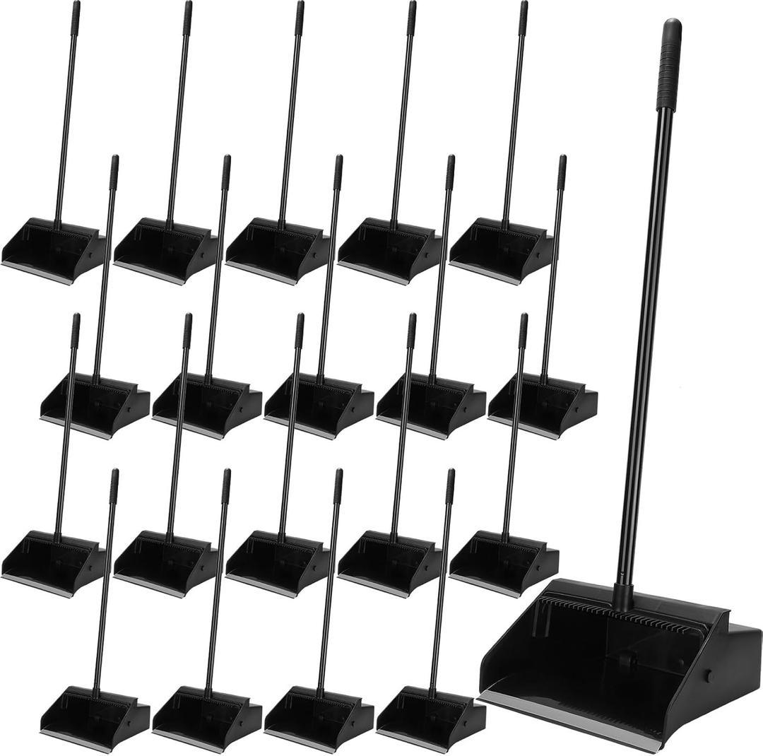 Leumoi 20 Pcs Lobby Dust Pan 36.6 Inch Upright Dust Pan with Serrated Yoke Dustpan Long Handle Plastic Commercial Dustpan for Wet Dry Floor Cleaning Home Office Restaurant Indoor Outdoor Use (Black)