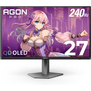 AOC Agon PRO 27" QD-OLED Gaming Monitor, QHD 2560x1440, 240Hz, 0.03ms GtG, HDR400 True Black, Adaptive Sync, Height Adjustable, DisplayPort, HDMI, USB, Built-in Speakers, AG276QZD2