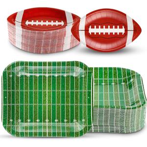 Tanlade 200 Pcs Football Paper Plates Football Party Decorations Supplies Disposable Plates Snack Nacho Platter Serving Trays for Game Day Sports Event Tailgate Party, 2 Styles