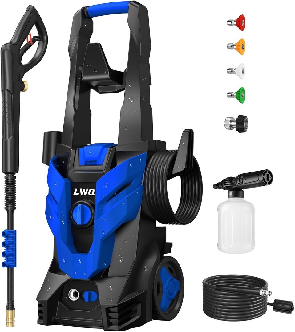 Pressure Washer, Power Washer with 4 Nozzles and Foam Cannon, High Pressure Cleaning Machine for Cars, Driveways, Fences, Patios, Home Cleaning