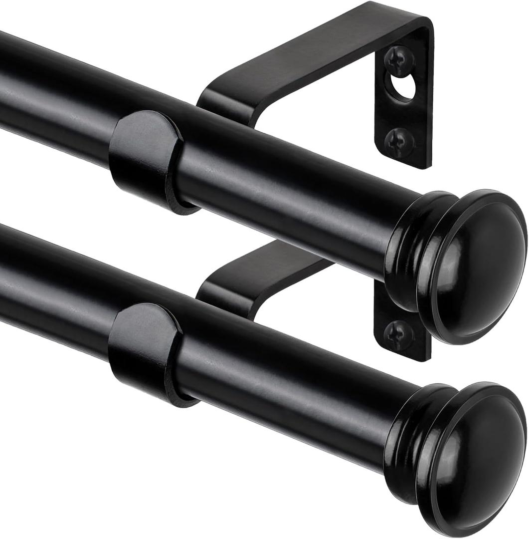 2 Pack Curtain Rods for Windows 48 to 84 Inch, Telescoping Splicing 3/4 Inch Single Rods for Windows Decorative Drapery Rod 32 to 86 with Small Finial, Black