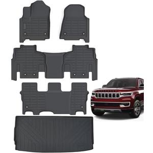 LJWAITO Floor Mats & Trunk Mat for Jeep Wagoneer 2022 2023 2024 2025 Only Filt 8 Seats Version(2 Row Bench Seats),TPE All Weather Protection 3 Rows Car Floor Liners with Cargo Liner