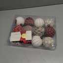 12PCS Burlap Christmas Ornaments, Rustic Jute Wrapped Balls 3.15", Snowflake Embroidered & Plaid Pattern Farmhouse Ornaments for Christmas Tree