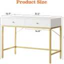SUPERJARE 31.5" White and Gold Desk with 2 Drawers, Modern Vanity Desk, Small Makeup Table for Home Office Writing Study Bedroom