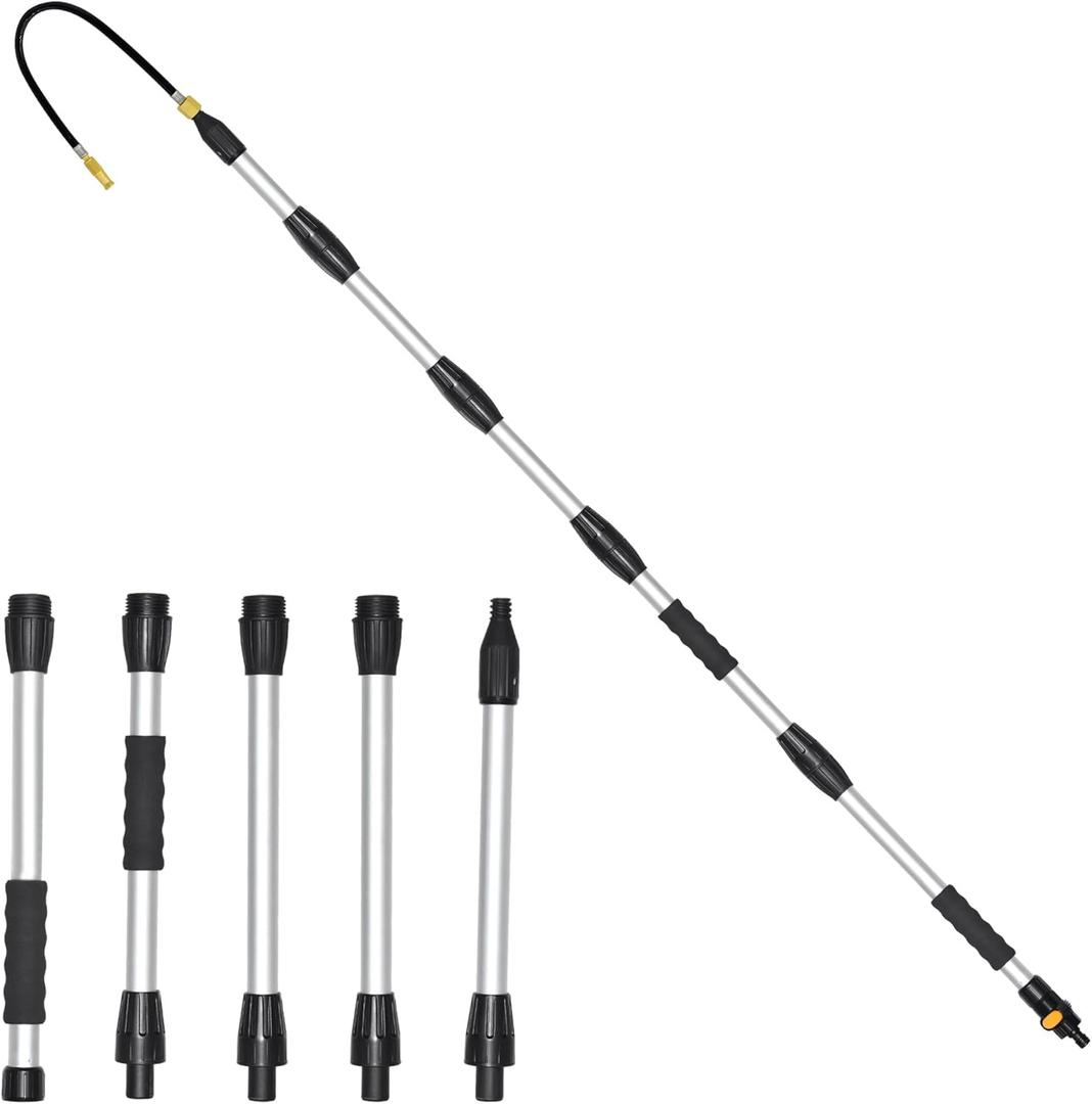 Buyplus Gutter Cleaner Tools from The Ground, Rain Gutter Cleaner Hose Attachment with Extension Poles Up to 8FT, Bendable Gutters Wand | 5 Spray Patterns, Perfect for Garden Hose