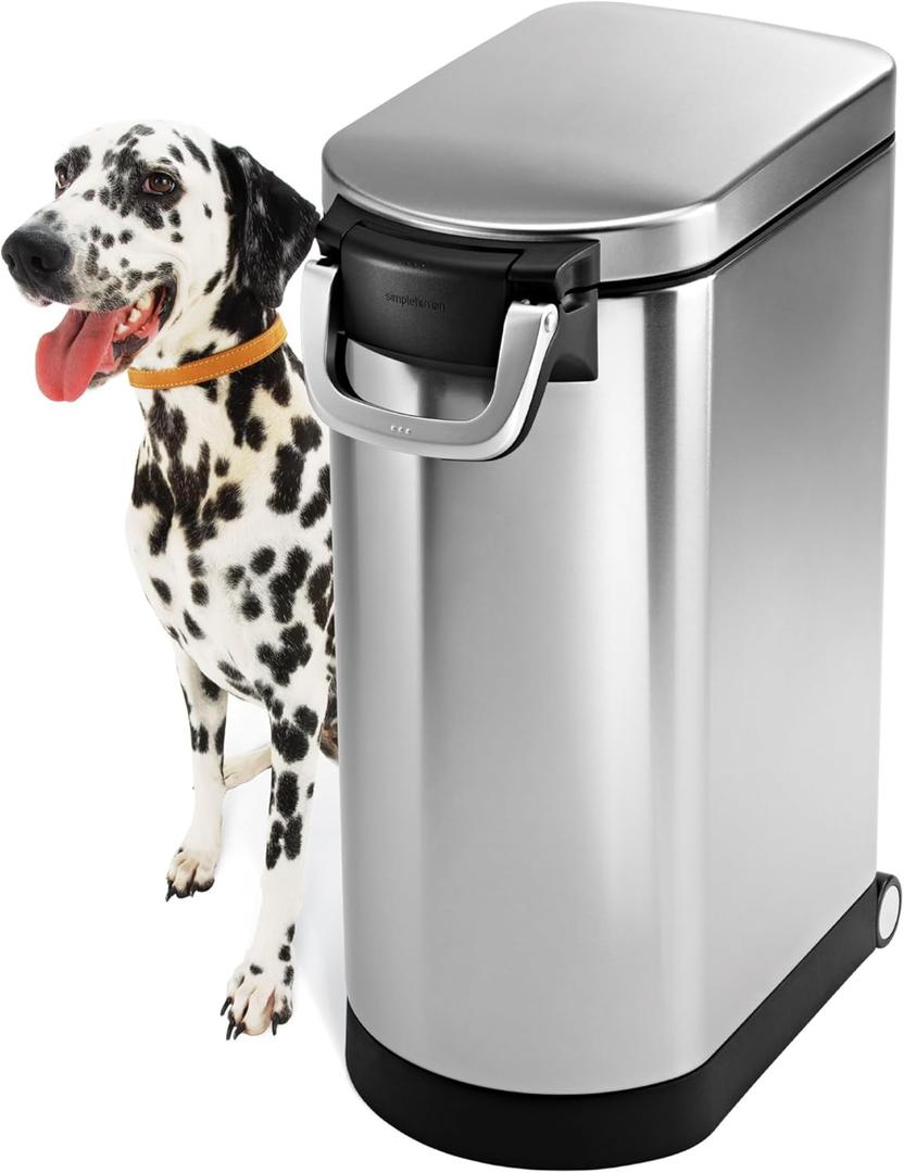 simplehuman 35 Liter, 40 lb / 18.1 kg X-Large Pet Food Storage Container for Dog Food, Cat Food, and Bird Feed, Brushed Stainless Steel