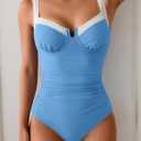 B2prity Women's Underwire One Piece Swimsuits Tummy Control Bathing Suits Push Up Swim Suit Color Block Swimwear (Blue, XXL)