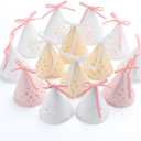 Weysat 24 Pcs Lace Pastel Party Hats Pastel Birthday Party Hats with Lace Design and Velvet Bows Paper Princess Cone Hat with Elastic String for Birthday, Baby Shower, Bridal Shower Decor, 3"x 5.5"