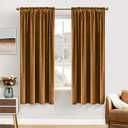 MIULEE Golden Brown Velvet Curtains Thermal Insulated Blackout Curtain Drapes for Bedroom Living Room Darkening 63 Inches Long Curtains Panels Rod Pocket Set of 2