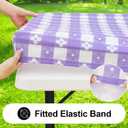 Rectangle Vinyl Table Cloth, Waterproof Elastic Fitted Tablecloth with Flannel Backing, Plastic Table Cover for Picnic, Camping, Outdoor (White & Lavender, 30"x72")