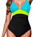 Zilcremo Women One Piece Swimsuit Tummy Control Slimming Bathing Suits Double Straps Color Block Swim Suit Swimwear (Small)