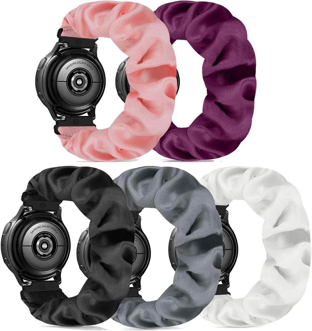 Scrunchie Watch Band 20mm for Women Compatible with Samsung Galaxy Watch Active 2 44mm 40mm/Active 40mm/Galaxy Watch 3 41mm/Galaxy Watch 42mm/Galaxy Watch 4 44mm 40mm/Galaxy watch 5 44mm 40mm/Pro 45mm (Small-Size, A(Gray/Black/Pink/Purple/White))