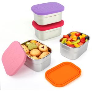 4 Pack Stainless Steel Snack Containers with Lids Set, 8 oz Rectangular Easy Open Leakproof Reusable Snack Box Container for Lunch, Small Lunch Food Containers for Meal Prep, Salad Dressing To Go