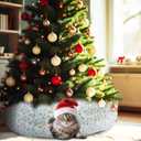 Woodland Christmas Cat Bed Tunnel 3ft x 3ft x 9.8in Winter Forest Under Christmas Tree Cat Donut Tunnels Snowman Reindeer Plush Peekaboo Cave Toy Collapsible 3 Way Xmas Gifts for Small Kitty