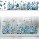 Peacoblue Window Static Cling Decal Sticker Double-Sided for Large Glass Car Windows, 1 Sheet Coral and Fish 47.2"x11.8" Waterproof Removable Window Decal for Home Office Classroom Decoration