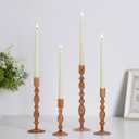 Hewory Glass Candle Holder Set: 4PCS Amber Glass Candlestick Holders Vintage Taper Candle Holders for Candlesticks, Unique Candle Sticks Holder Decor for Table Dinner Festival Events Decorations