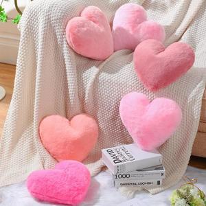 Liliful 6 Pcs Faux Rabbit Fur Heart Pillows Fluffy Heart Throw Pillows Cute Couch Cushion Soft Decorative Throw Cushion for Bed Sofa Girls Women(12 x 11 Inch,Pink Series)